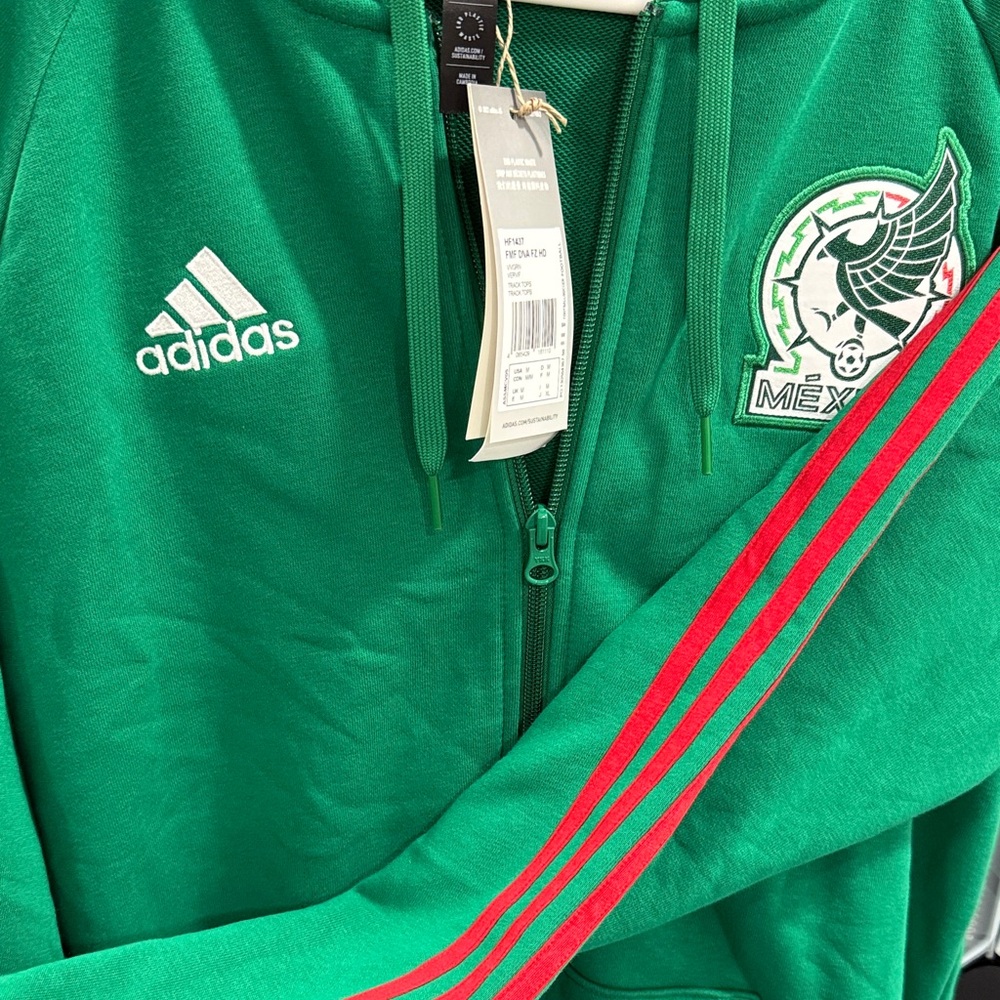 adidas Green Zip-Up Sweater with Red Stripes - Picture 4 of 5